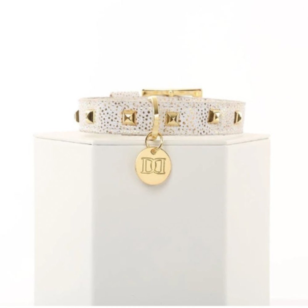 Devious Dogs GlitzNGold White Dog Collar
